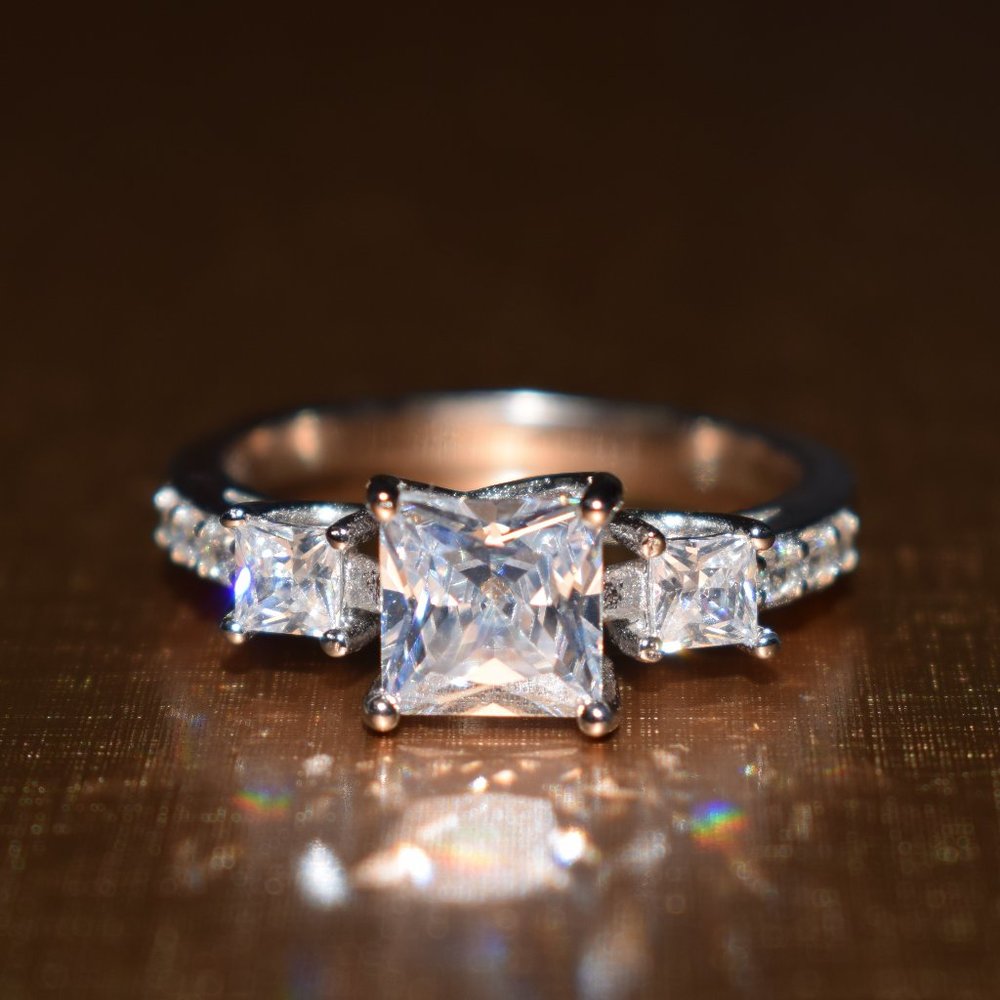 Princess Cut & Round Sterling Silver Ring